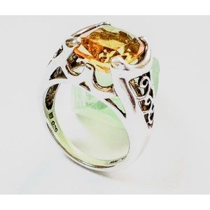 SIGNED Ring Citrine Sterling Silver Size 8 Scroll Statement VGOOD CONDITION